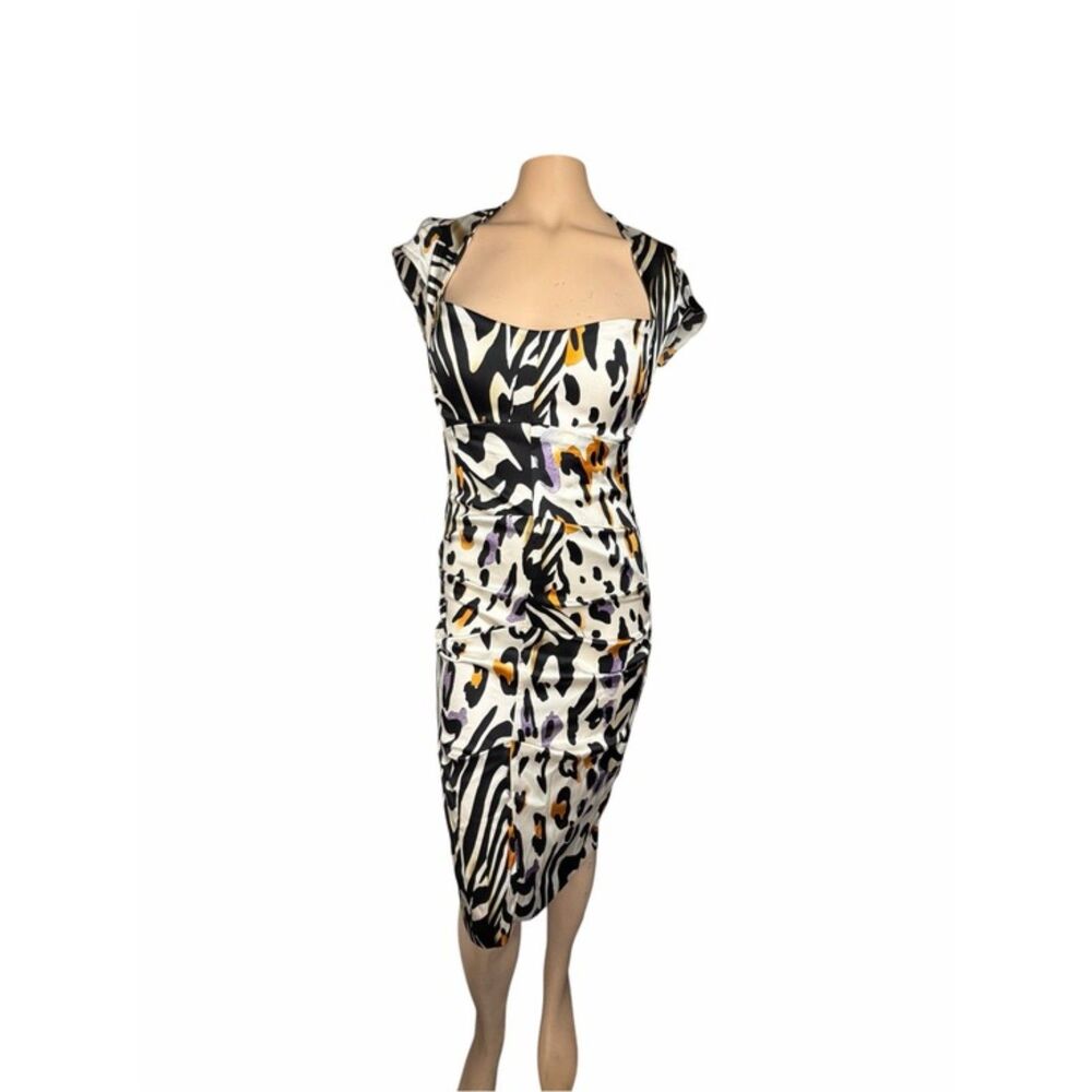 Cache Silk Animal Print Midi Dress Size 4 Y2K Bodycon